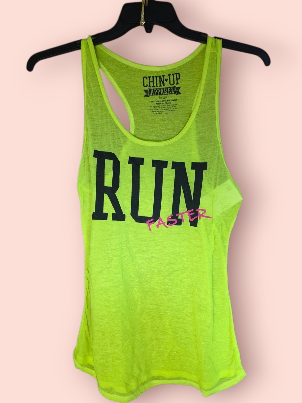 ^ Chin Up Apparel Women's Neon Green 'RUN Faster' Racerback Tank Top